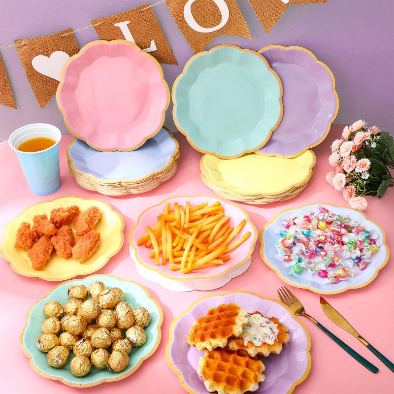 Tiangrid 72 Pcs Pastel Paper Plates 9 Inch Colorful Rainbow Gradient Scalloped Paper Disposable Dinner Dessert Plates for Birthday Wedding Bridal Party Supplies, 6 Colors - Image 4
